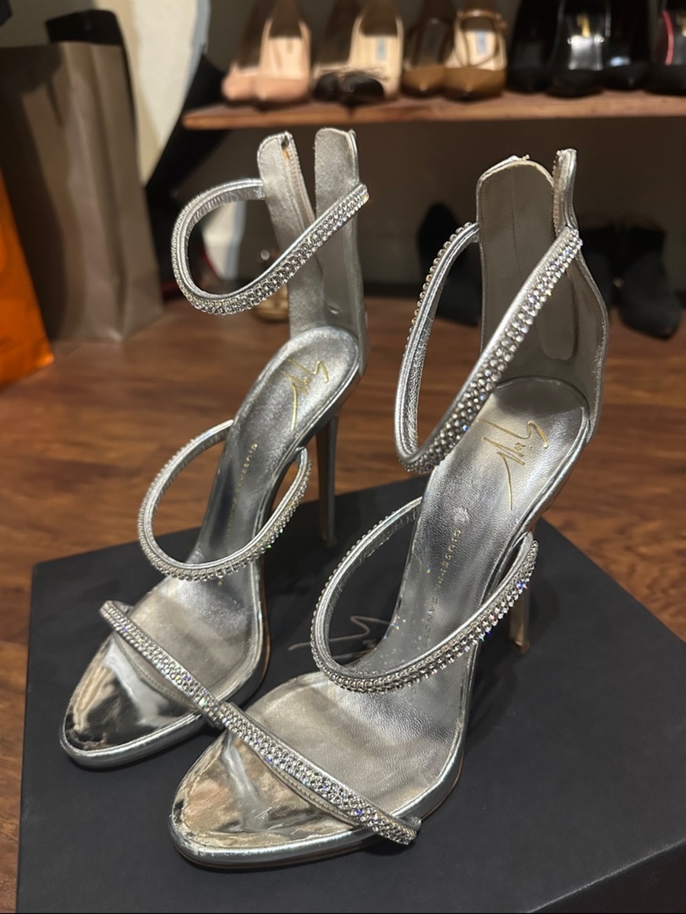 Giuseppe Zanotti Silver Crystal-Strap High Heel Sandals